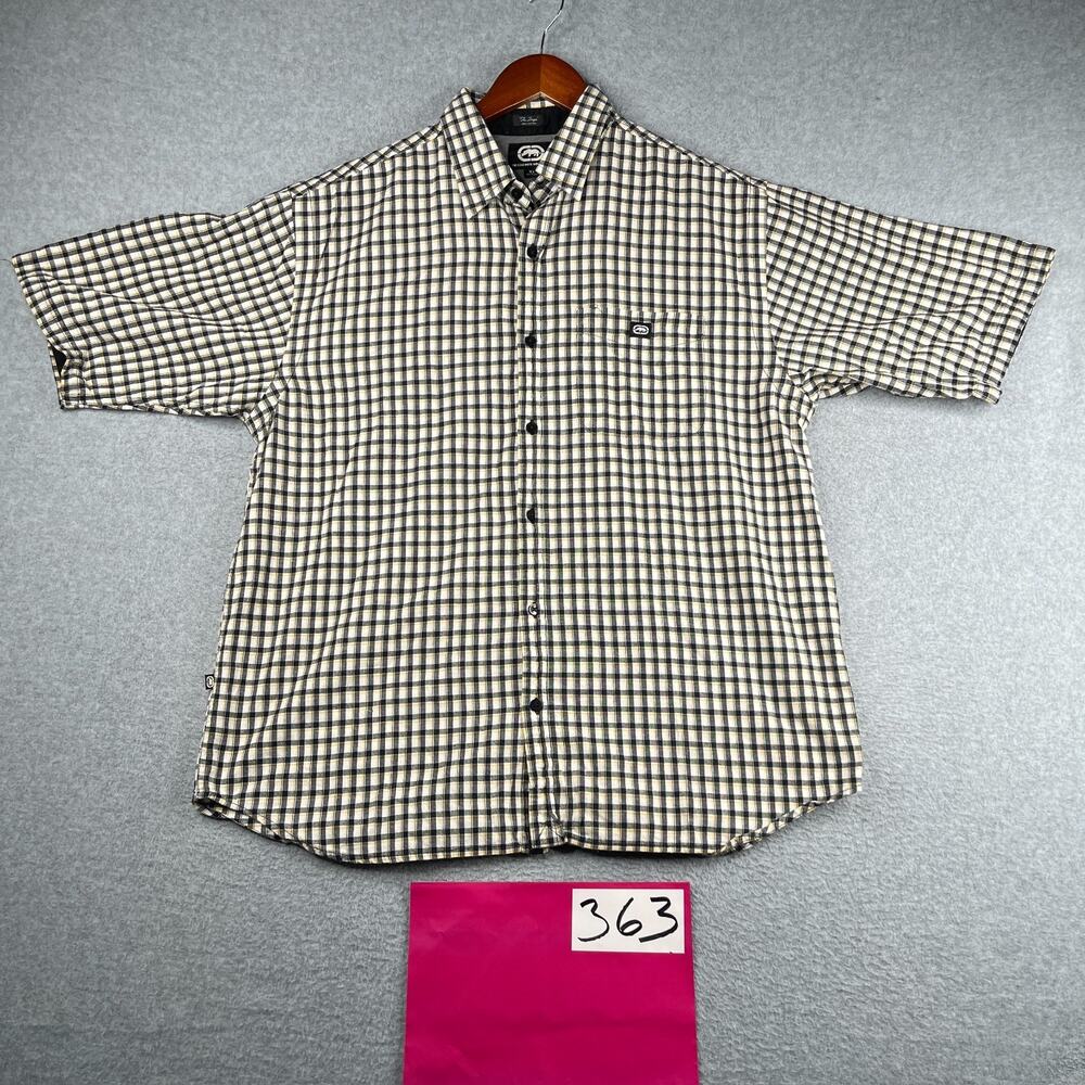 Ecko Unlimited The Dwyer Shirt XL Black Yellow Plaid Button Up Short Sleeve Mens